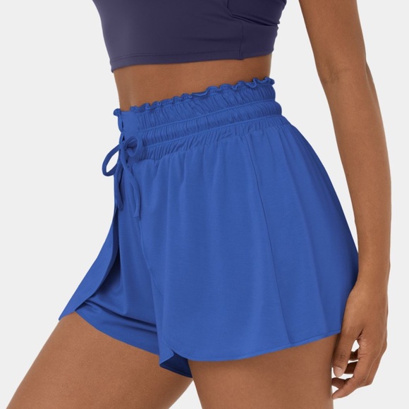 NWT Frill High Waisted Elastic Waistband Drawstring Flowy Stacked Casual Shorts - Picture 2 of 11